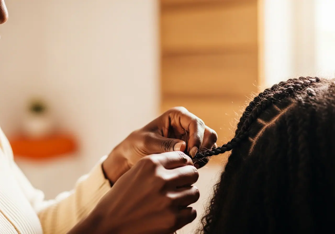 Hands braiding with care